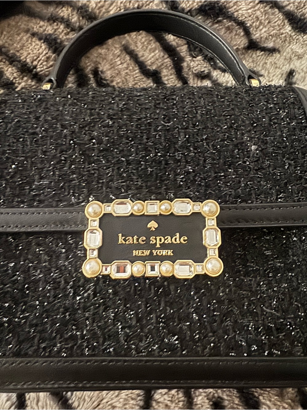 kate spade Black Tweed Satchel with Pearl-Trim Plaque - Picture 3 of 5
